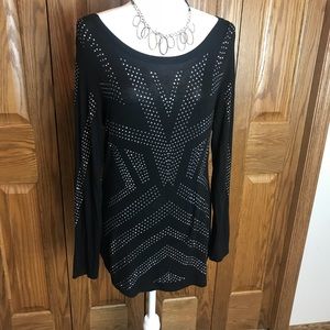 Rock & Republic Long Sleeve Black Embellished Top